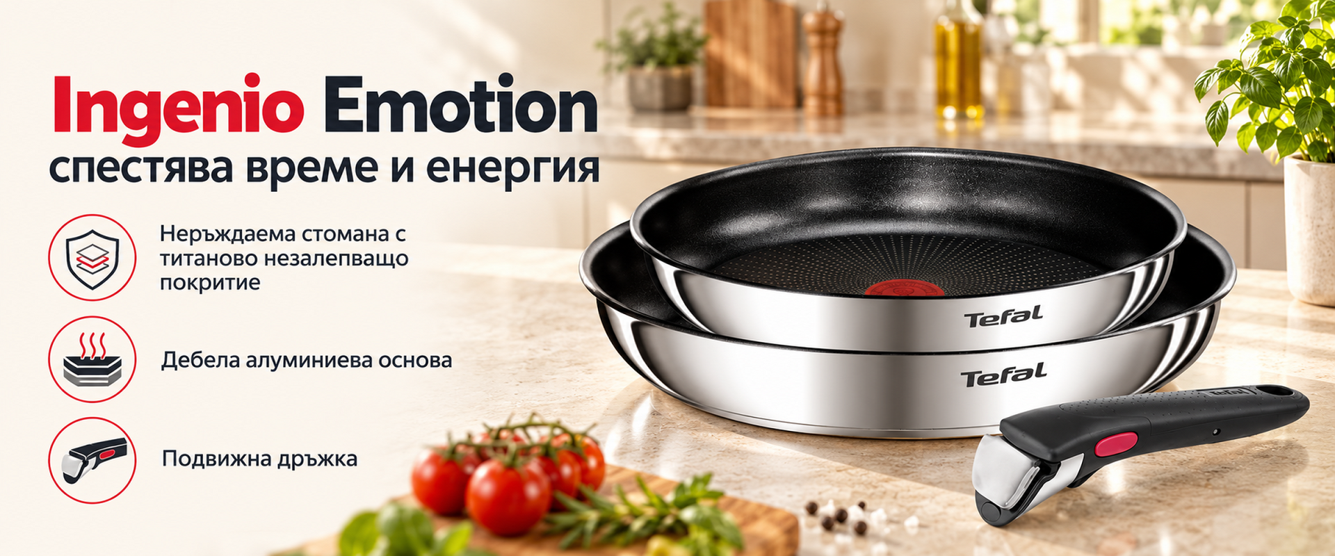 Tefal Ingenio Emotion — комплект съдове с подвижна дръжка