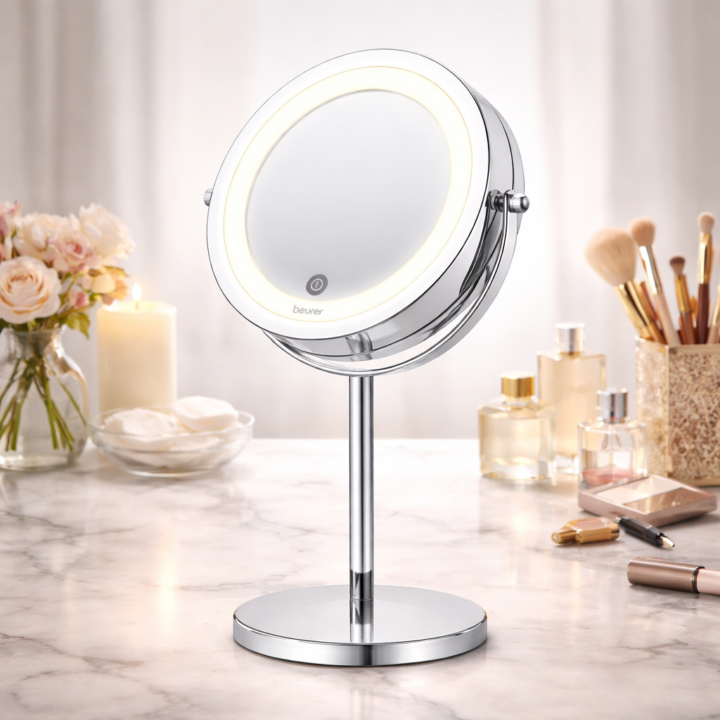 Козметично огледало Beurer BS 55 Illuminated mirror, touch sensor, 18 LED light, 7 x zoom, 2 swivering mirrors, 13 cm