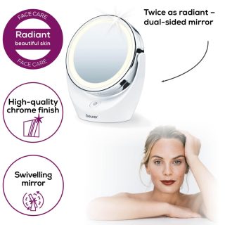 Козметично огледало Beurer BS 49 lluminated cosmetic mirror, 5 x zoom, 2 mirrors, 11 cm