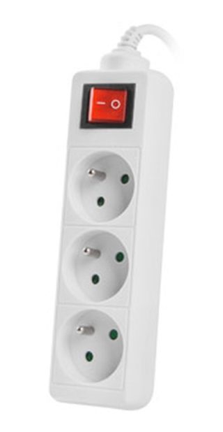 Разклонител Lanberg power strip 1.5m, 3 sockets, white