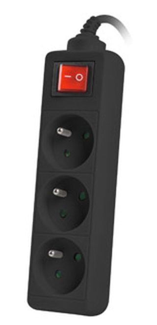 Разклонител Lanberg power strip 1.5m, 3 sockets, with circuit breaker, black
