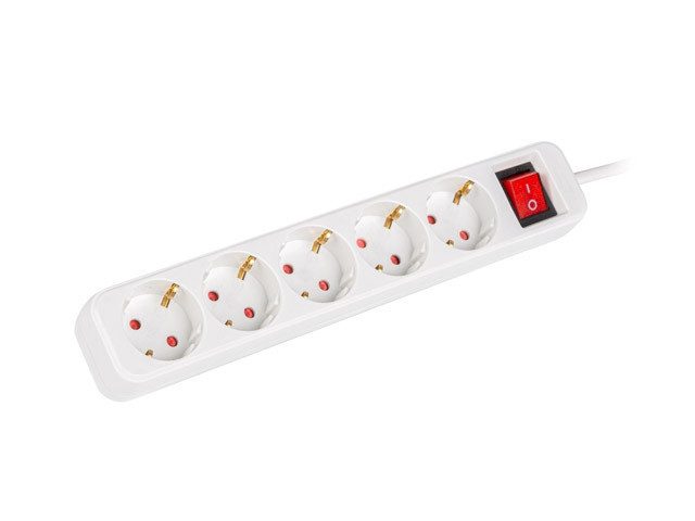 Разклонител Lanberg power strip 3m 5x Schuko outlets with circuit breaker quality-grade copper cable, white
