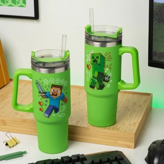 Термо чаша със сламка Minecraft Green 900 ml