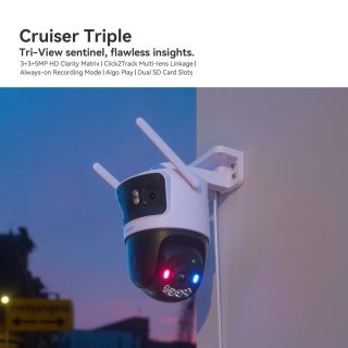Камера Imou Cruiser Triple 11MP, IPC-S7UP-11M0WED (3MP+3MP+5MP) 2 фиксирани обектива + 1 PT обектив, Full Color Night Vision