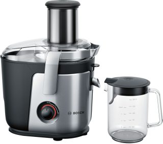 Сокоизстисквачка Bosch MES4000, 1000 W, 2 скорости, 3 л контейнер за каша, 1.5 л съд за сок с отделител за пяна, XXL отвор