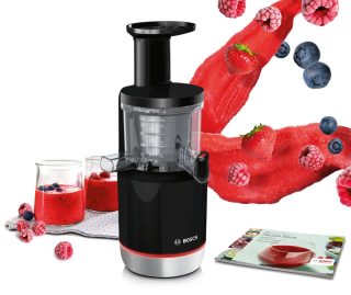Bosch MESM731M Бавно сокоизстисквачка VitaExtract 150 W, 55 rpm, 1 скорост + функция за обратен ход, тритан винт, MixControl лост, сок