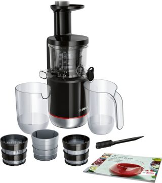 Bosch MESM731M Бавно сокоизстисквачка VitaExtract 150 W, 55 rpm, 1 скорост + функция за обратен ход, тритан винт, MixControl лост, сок