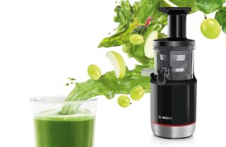 Bosch MESM731M Бавно сокоизстисквачка VitaExtract 150 W, 55 rpm, 1 скорост + функция за обратен ход, тритан винт, MixControl лост, сок