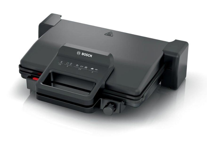 Bosch TCG3323, контактен грил 3 в 1, 2000 W, подвижни алуминиеви плочи за грил с незалепващо керамично покритие, черен