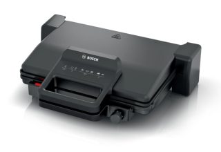 Bosch TCG3323, контактен грил 3 в 1, 2000 W, подвижни алуминиеви плочи за грил с незалепващо керамично покритие, черен