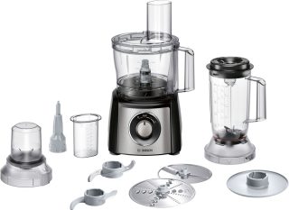 Bosch MCM3501M Кухненски робот, MultiTalent 3, 800 W, допълнителна приставка за миксер, чопър, мелница, приставка за тесто, черен, четкана неръждаема стомана