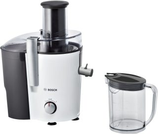 Сокоизстисквачка Bosch MES25A0, 700 W, 2 скорости, контейнер за пулп 2 л, съд за сок 1.25 л и сепаратор за пяна, голям отвор за пълнене (73 мм)