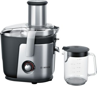 Сокоизстисквачка Bosch MES4010, 1200 W, 3 скорости, контейнер за пулп 3 л, съд за сок 1,5 л и сепаратор за пяна, XXL отвор (84 мм)