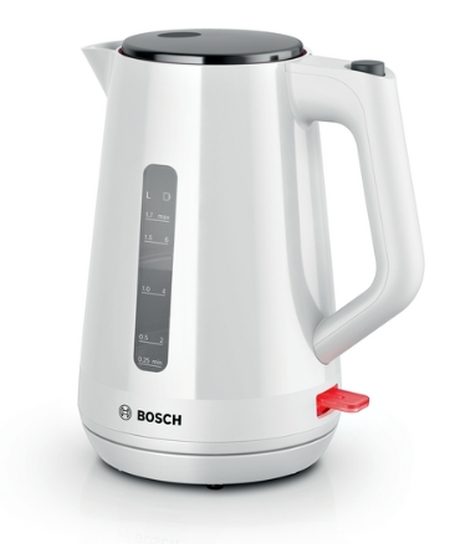 Bosch TWK1M121, MyMoment пластмасова кана, 2400 W, 1.7 l, индикатор за чаши, филтър за варовик, тройна функция за безопасност, бял