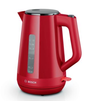 Bosch TWK1M124 MyMoment пластмасова кана, 2400 W, 1.7 l, индикатор за чаши, филтър за варовик, тройна функция за безопасност, червена