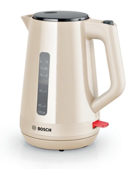 Bosch TWK1M127, MyMoment пластмасова кана, 2400 W, 1.7 л, индикатор за чаши, филтър за варовик, тройна функция за безопасност, кремав