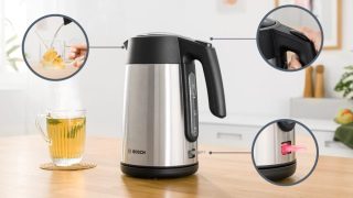 Електрическа кана Bosch TWK7L460, 2000-2400 W, 1.7 l, индикатор за чаша, тройна функция за безопасност, неръждаема стомана