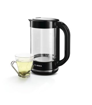 Bosch TWK70B03 стъклена кана, 2000-2400 W, вместимост 1.7 л, автоматично изключване, стъкло/черно