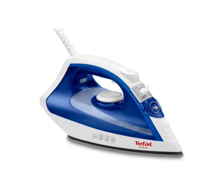Ютия Tefal FV1711E0, Virtuo white & velvet blue, 1800W - 0-24g/min - ударна пара 80g/min - незалепваща плоча - резервоар 200 ml - дължина на кабела 1,9 м - антикапкова система