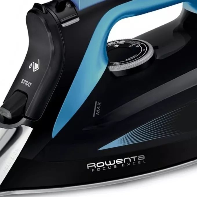 Rowenta DW5310D1 Focus Excel, син и черен, 2700W, ръчно регулиране, 45g/min, изпускане на пара 45g/min, ударна пара 180g/min, анти-капкова, резервоар 300ml