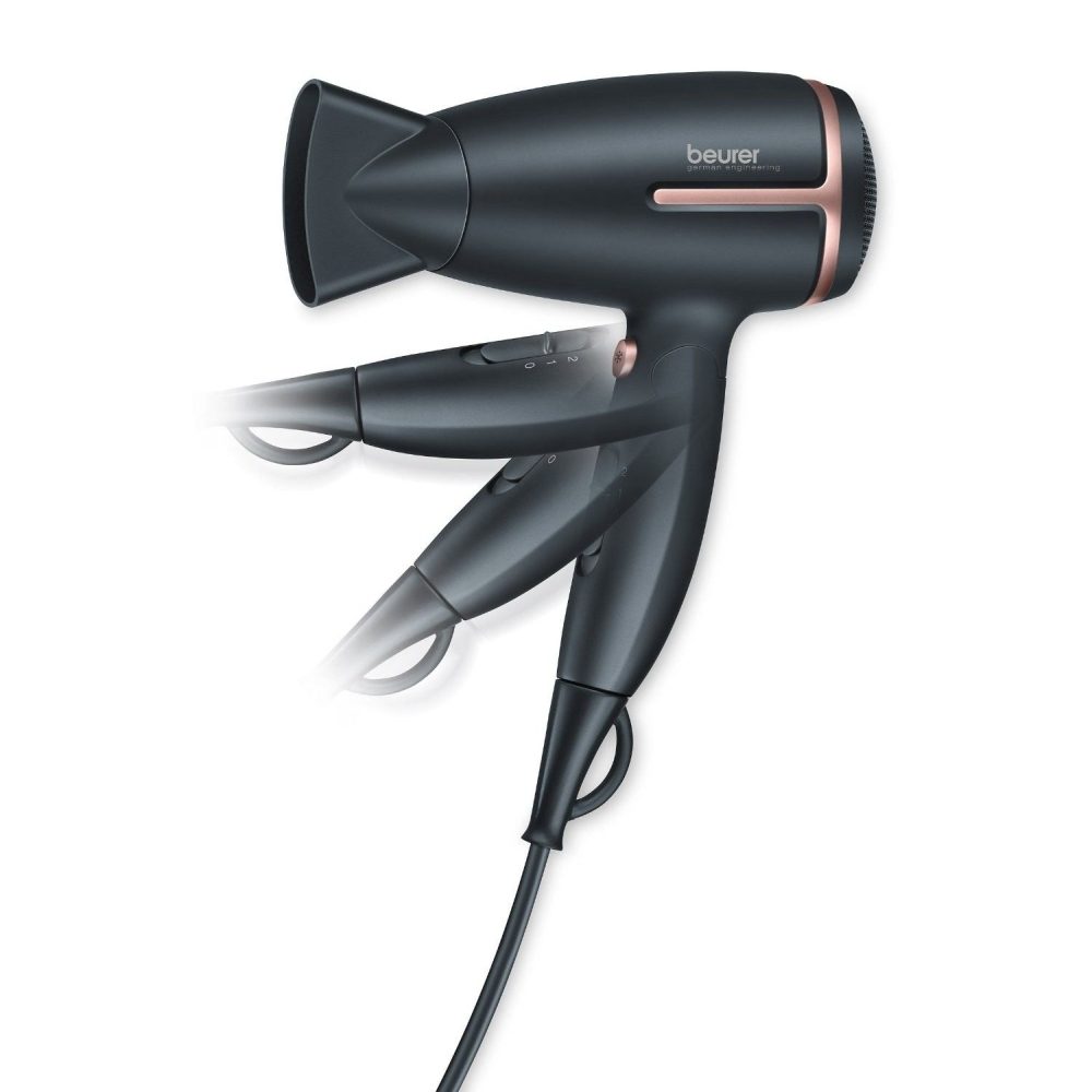 Сешоар Beurer HC 25, 1600 W, йонна функция, сгъваема дръжка, 2 степени на температура, 2 скорости, студен въздух, дюза, защита от прегряване