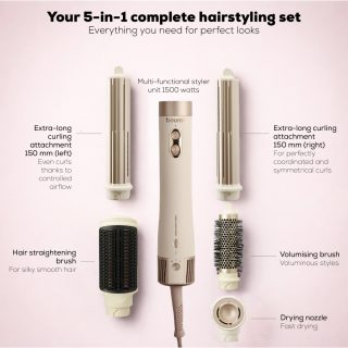 Beurer HT 100 Multistyler, Airstyler 5-in-1, Ceramic-tourmaline coating; Quiet up to 75 dB; 3 настройки на въздуха и температурата; чанта за съхранение и термозащитна ръкавица