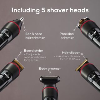 Beurer MN9X body groomer, 11 приставки с 16 дължини на подстригване за подстригване и бръснене на цялото тяло, водоустойчив (IPX7), функция за бързо зареждане, LED дисплей, вкл. практичен твърд калъф