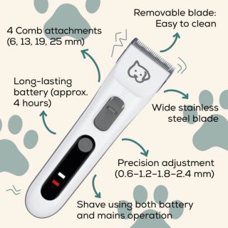 Beurer PP 110 Fluffy Professional grooming for dogs and cats; individually adjustable cutting lengths and extra-long battery life; Quiet motor; Wide stainless steel blade