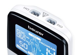 Beurer EM 49 цифров апарат TENS/EMS, болкоуспокояваща терапия (TENS), мускулна стимулация (EMS), импулсен масаж, 4 електрода, 2 регулируеми канала, 70 тренировъчни програми