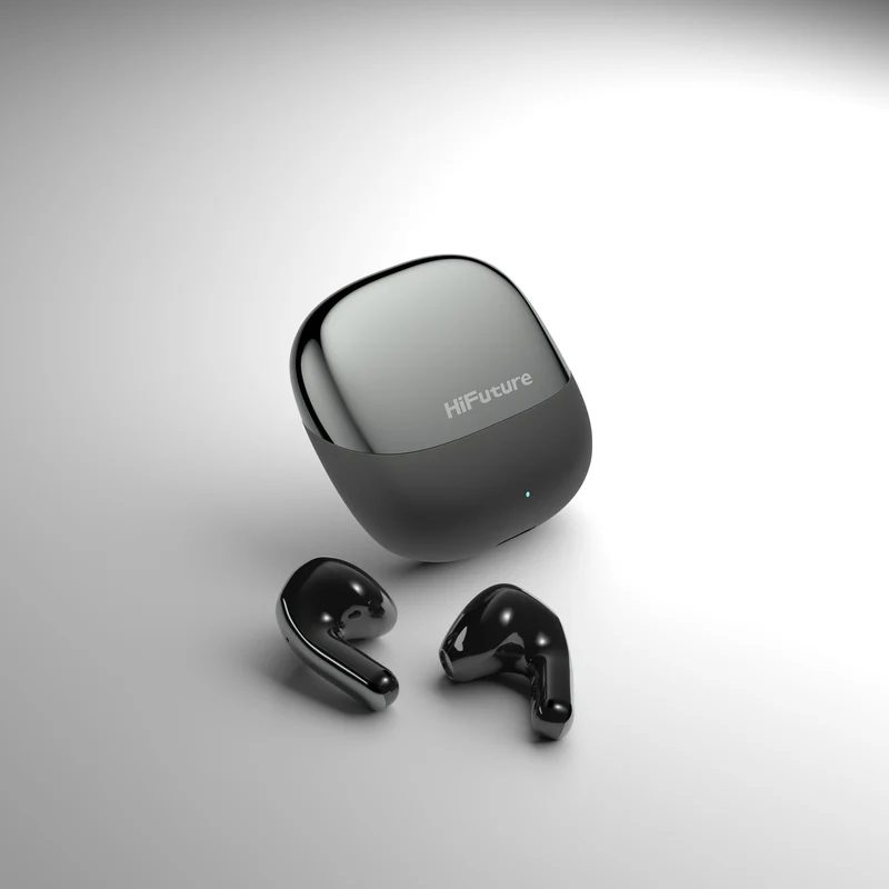 HiFuture ChromeBuds Металик Сив, Металик заряден калъф, 4 MICS ENC, Wireless 5.4, До 6 часа живот на батерията с едно зареждане, IPX5, Ultra Bass, До 30 часа комбиниран живот на батерията