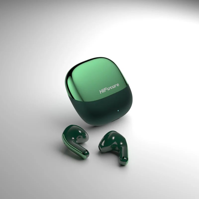 HiFuture ChromeBuds Green TWS безжични слушалки с метален заряден калъф, 4-микрофонна ENC технология, Wireless 5.4, до 6 часа работа с едно зареждане, IPX5, Ultra Bass, до 30 часа обща работа на батерията