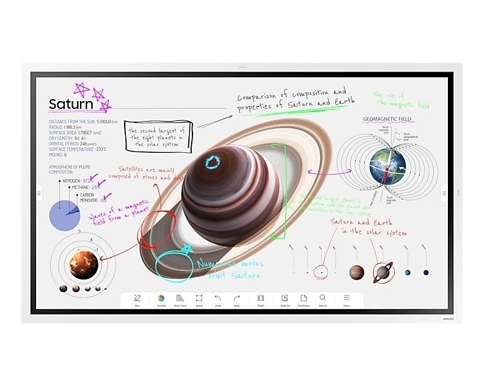 Samsung интерактивен дисплей Flip PRO WM55B 55" 3840 x 2160, VA, 8ms, 350 cd/m2, 4000:1 контраст, 4K цифрова дъска с тъч, Mirroring, дистанционно управление, Wi-Fi, поддръжка на отдалечен PC и Bluetooth, 2xHDMI 2.0, DP 1.2, RJ45, RS232, Tizen 6.5, бял