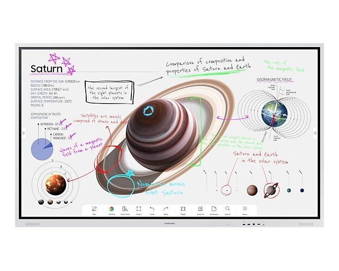 Samsung интерактивен дисплей Flip PRO WM75B 75" 3,840 x 2,160, VA, 8ms, 350 cd/m2, 4000:1 контраст, 4K цифрова дъска TOUCH, Mirroring, Remote Management, Wi-Fi, Remote PC & Bluetooth Support, 2xHDMI 2.0, DP 1.2, RJ45, RS232, Tizen 6.5, бял