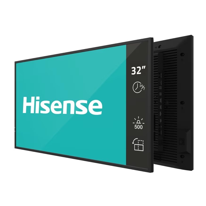 Hisense Digital Signage 32" DM серия; 24/7, Full HD, 500 nit, 8ms, 1200:1, Auto Brightness, WiFi, BT 5.1, LAN, Android 11, VESA 200x200, Anti-glare