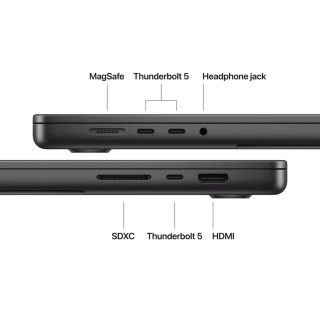 Apple 16-инчов MacBook Pro: Apple M5 Max чип с 18-ядрен CPU и 40-ядрен GPU, 48GB, 2TB SSD - Space Black