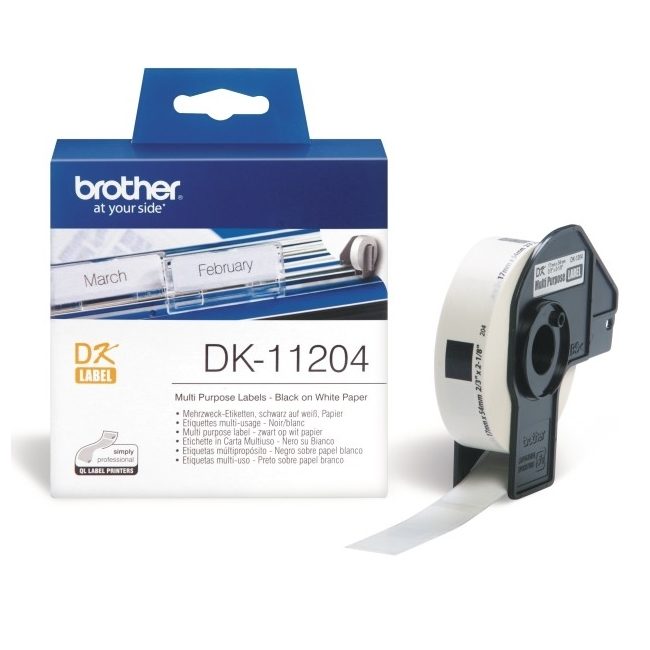 Brother DK-11204 универсални етикети, 17 mm x 54 mm, 400 етикета на ролка, черно на бяло