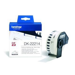 Brother DK-22214 Бяла непрекъсната хартиена лента за етикети 12mm x 30.48m, черно на бяло