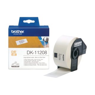 Brother DK-11208 Large Address Paper Labels, 38mm x 90mm, 400 labels per roll (Black on White)
