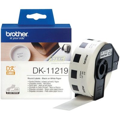 Brother DK-11219 Кръгли етикети 1/2" 12 mm x 12 mm x 1200 (черни на бяло)