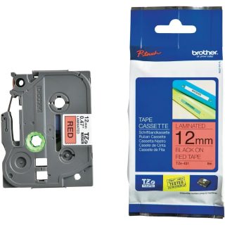 Brother TZe-431 етикет лента, гланц черен върху червен, 12mm, 8m