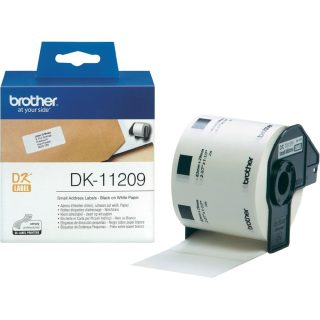 Brother DK-11209 Малки адресни хартиени етикети, 29мм x 62мм, 800 етикета на ролка, черно на бяло