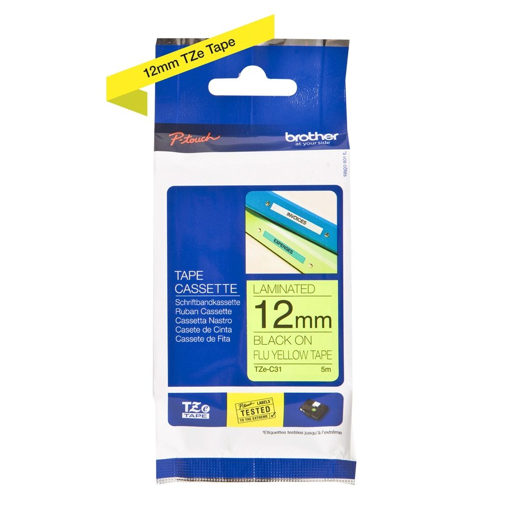 Brother TZe-C31 Black on Fluorescent Yellow, 12мм, 5м