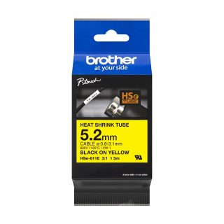 Brother HSe-611E 5.2mm Black on Yellow термосвиваема лента