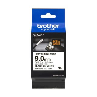 Brother HSe-221E 9mm черна върху бяла термосвиваема лента