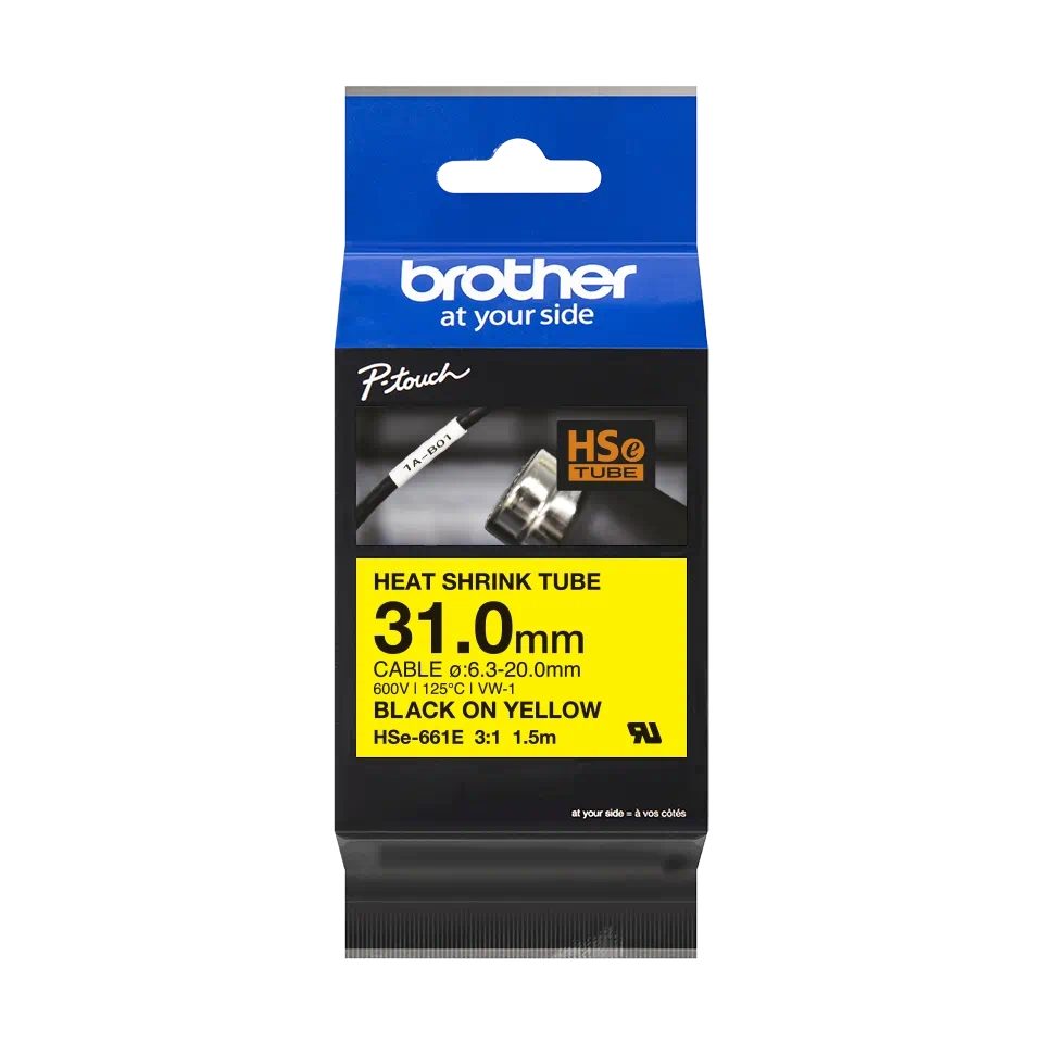 Brother HSe-661E 31mm Черна върху жълта термосвиваема лента