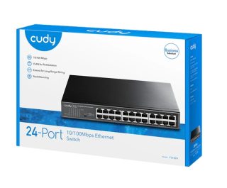 Cudy FS1024 24-портов 10/100 Mbps метален суич, 24 10/100 Mbps RJ45 порта, стоманен корпус за монтаж в rack