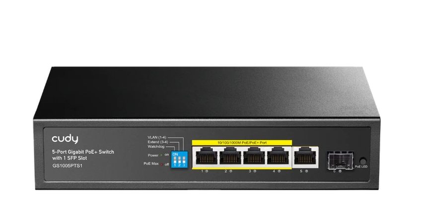 Cudy GS1005PTS1 5-портов Gigabit PoE+ комутатор с 1 SFP порт, 120W