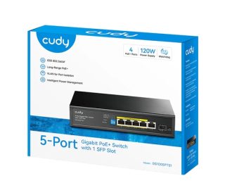 Cudy GS1005PTS1 5-портов Gigabit PoE+ комутатор с 1 SFP порт, 120W