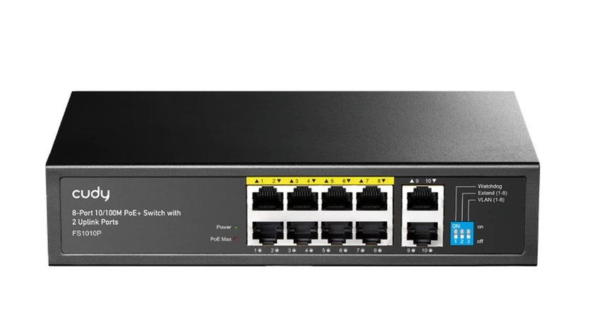 Cudy FS1010P 8-портов 10/100M PoE+ суич с 2 Uplink порта 120W