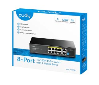 Cudy FS1010P 8-портов 10/100M PoE+ суич с 2 Uplink порта 120W